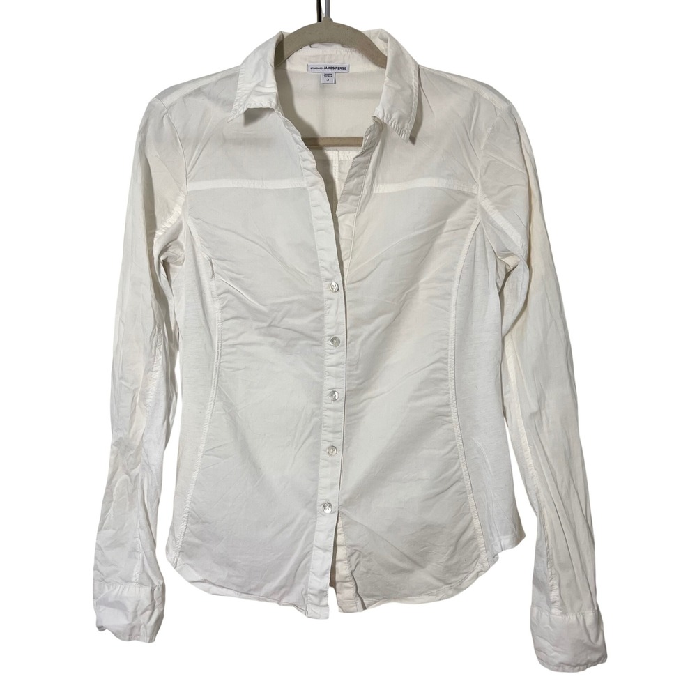 James Perse Contrast panel Shirt Womens 3 White Cotton Button Up Stretch Basicโ
